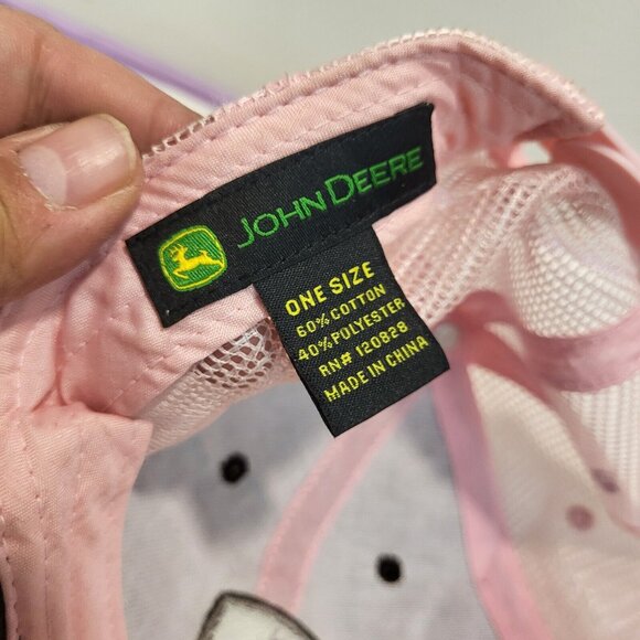 John Deere Pink Brown Hat Snapback Baseball Vintage Cap Dad Trucker - Picture 12 of 12